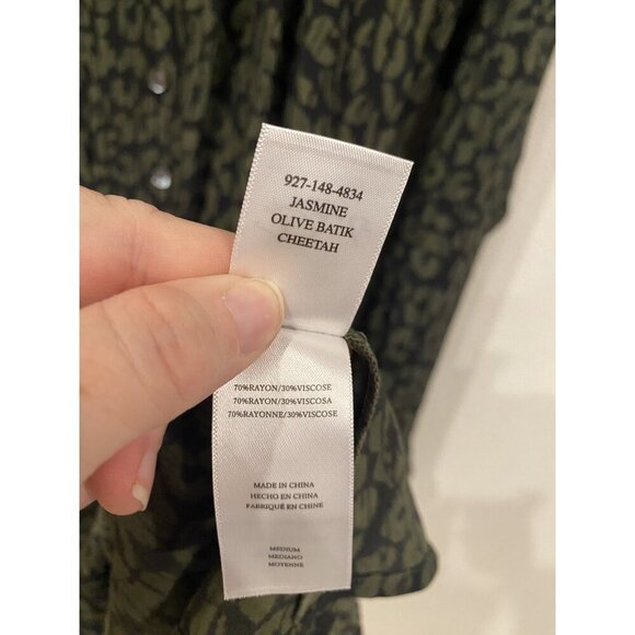 Rails Dress Womens Medium Green Olive Batik Cheetah Jasmine Long Sleeve Button - Picture 4 of 5